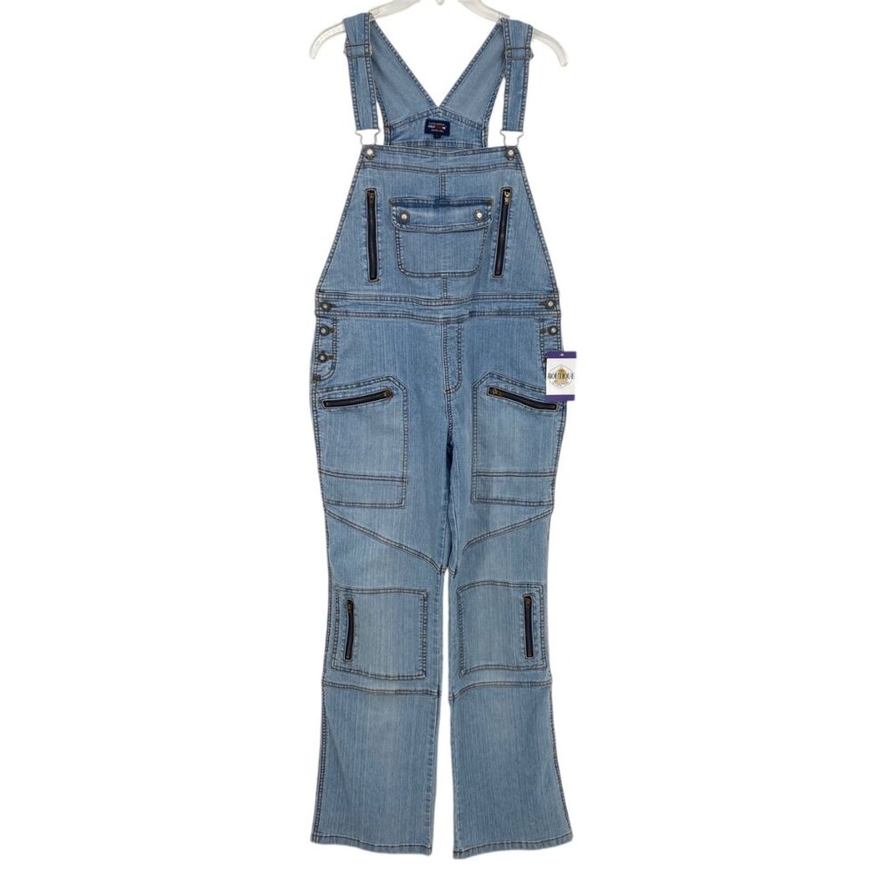 Cest Toi Womens L Stretch Denim Overalls Y2K Hip Hop Zipper Pockets American